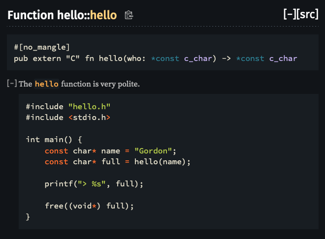 C code in Rust documentation